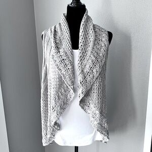 Great Northwest Indigo cocoon style open knit sleeveless cardigan sweater